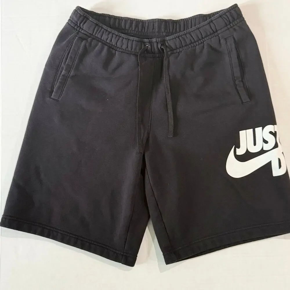 Nike Just Do It Black Fleece Shorts Men’s Size L Elastic Waist With Pockets